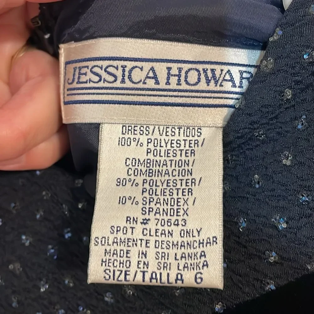 Vintage Jessica Howard Evening Gown, Black, long sleeve, bejeweled, 6 - Picture 4 of 5